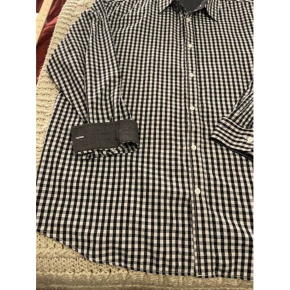 London Fog Mens Checkered FLIP CUFF Button-Down Shirt 4XLB Black & White - Picture 9 of 14